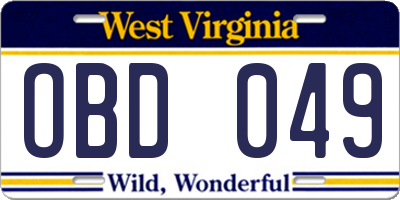 WV license plate OBD049