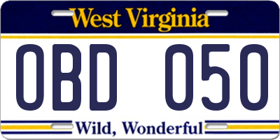 WV license plate OBD050