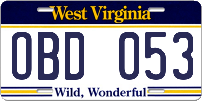 WV license plate OBD053