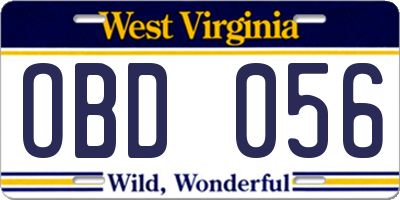 WV license plate OBD056