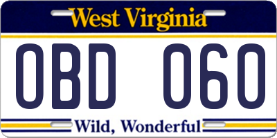 WV license plate OBD060