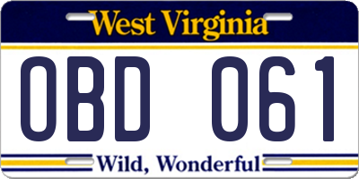 WV license plate OBD061
