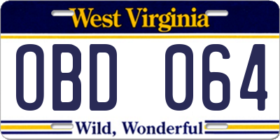 WV license plate OBD064