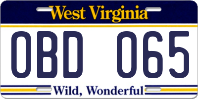 WV license plate OBD065