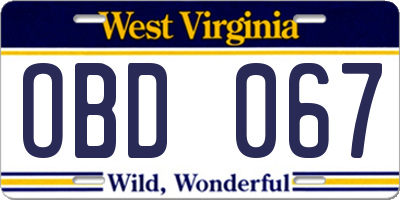WV license plate OBD067