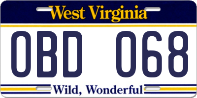 WV license plate OBD068