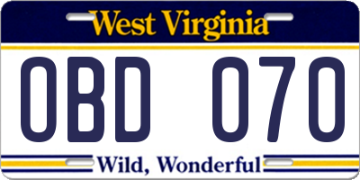 WV license plate OBD070