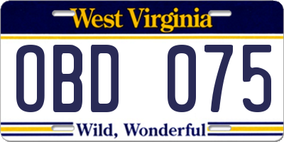 WV license plate OBD075