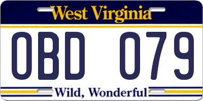 WV license plate OBD079
