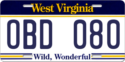 WV license plate OBD080