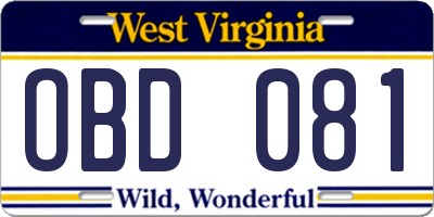 WV license plate OBD081