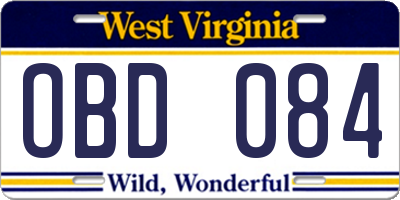 WV license plate OBD084
