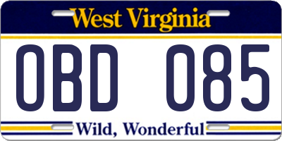 WV license plate OBD085