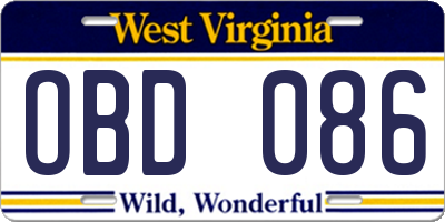 WV license plate OBD086