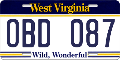 WV license plate OBD087