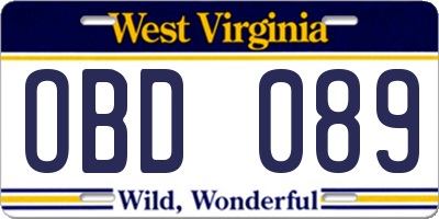 WV license plate OBD089