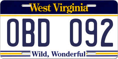 WV license plate OBD092