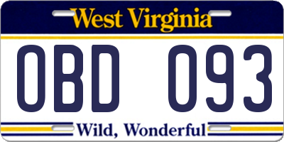 WV license plate OBD093