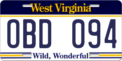 WV license plate OBD094