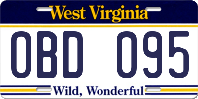 WV license plate OBD095