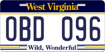 WV license plate OBD096