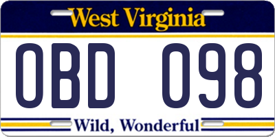 WV license plate OBD098