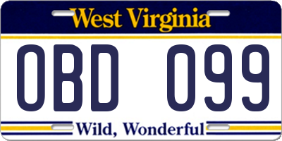 WV license plate OBD099
