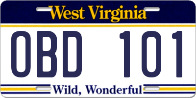 WV license plate OBD101