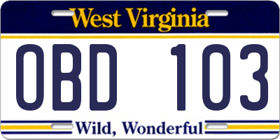 WV license plate OBD103