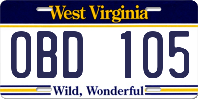 WV license plate OBD105