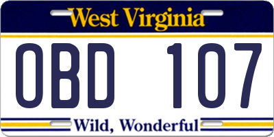 WV license plate OBD107