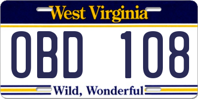 WV license plate OBD108