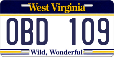 WV license plate OBD109