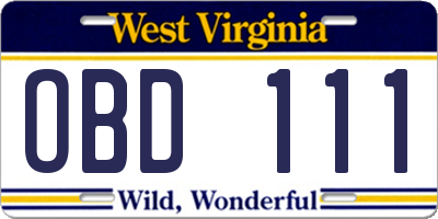 WV license plate OBD111
