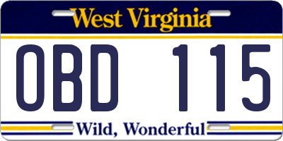 WV license plate OBD115