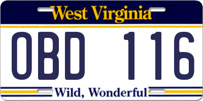 WV license plate OBD116