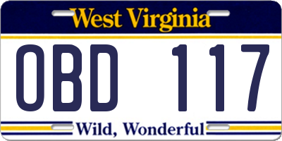 WV license plate OBD117