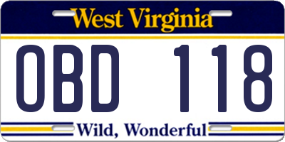 WV license plate OBD118