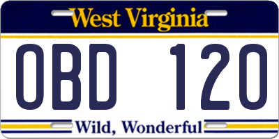 WV license plate OBD120