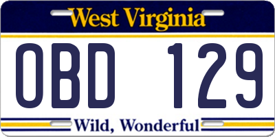 WV license plate OBD129