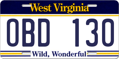 WV license plate OBD130