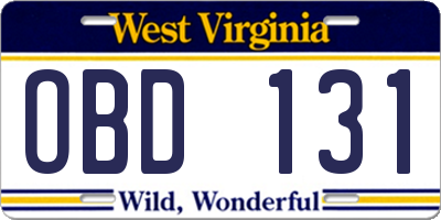 WV license plate OBD131