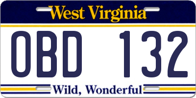 WV license plate OBD132