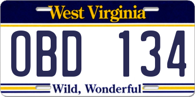 WV license plate OBD134