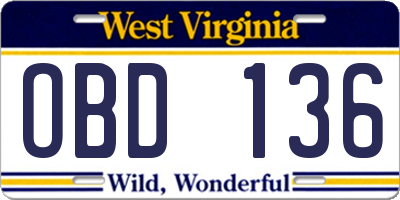 WV license plate OBD136