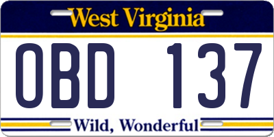 WV license plate OBD137