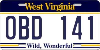WV license plate OBD141