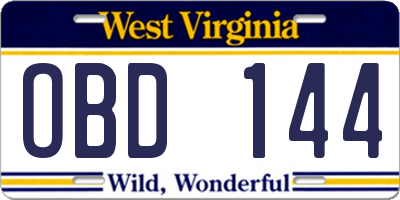 WV license plate OBD144