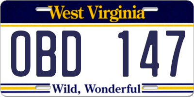 WV license plate OBD147