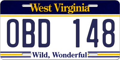 WV license plate OBD148